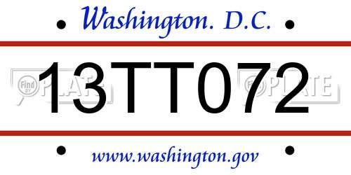 13TT072 District Of Columbia License Plate