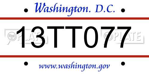 13TT077 District Of Columbia License Plate