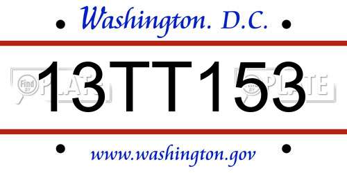 13TT153 District Of Columbia License Plate