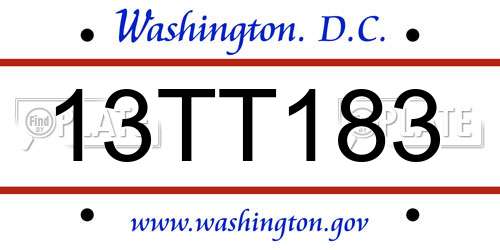 13TT183 District Of Columbia License Plate