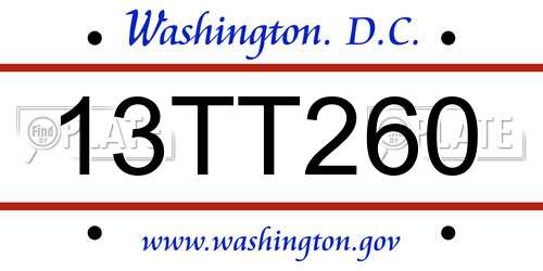 13TT260 District Of Columbia License Plate