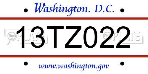 13TZ022 District Of Columbia License Plate
