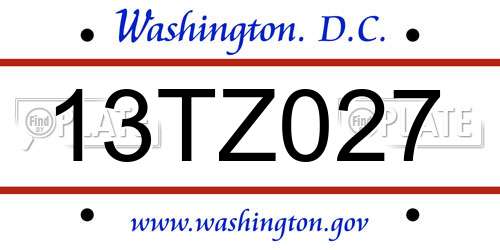 13TZ027 District Of Columbia License Plate