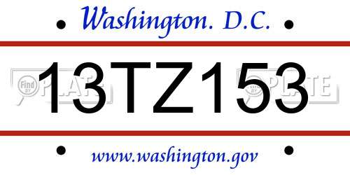 13TZ153 District Of Columbia License Plate