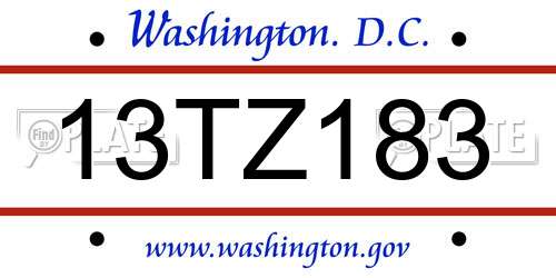 13TZ183 District Of Columbia License Plate