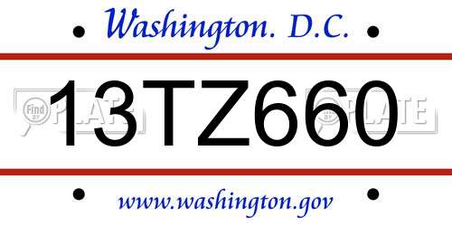 13TZ660 District Of Columbia License Plate