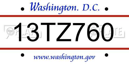 13TZ760 District Of Columbia License Plate