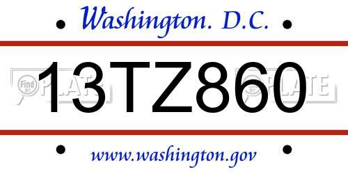 13TZ860 District Of Columbia License Plate