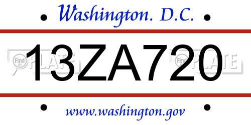 13ZA720 District Of Columbia License Plate