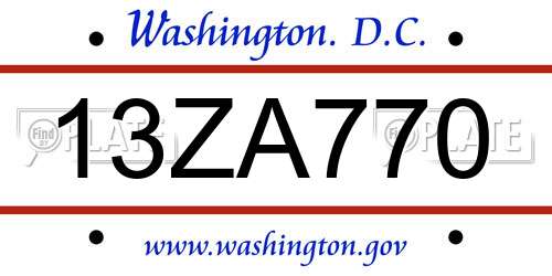 13ZA770 District Of Columbia License Plate