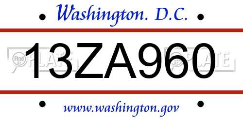 13ZA960 District Of Columbia License Plate