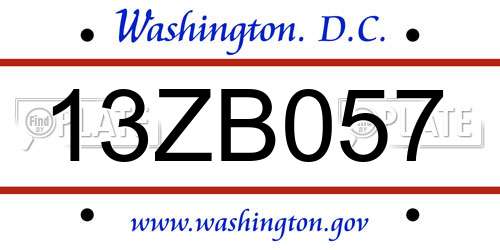 13ZB057 District Of Columbia License Plate
