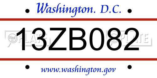 13ZB082 District Of Columbia License Plate