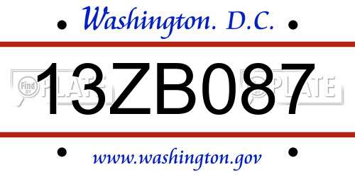 13ZB087 District Of Columbia License Plate