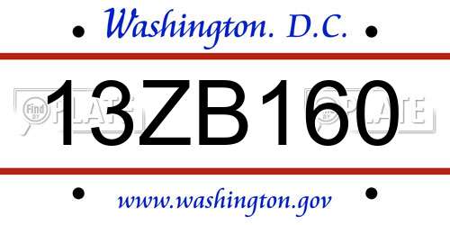13ZB160 District Of Columbia License Plate