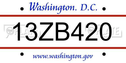 13ZB420 District Of Columbia License Plate