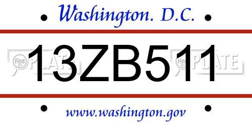 13ZB511 District Of Columbia License Plate