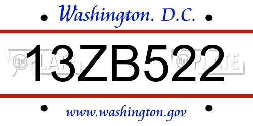13ZB522 District Of Columbia License Plate