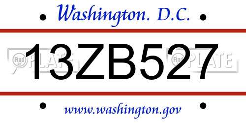 13ZB527 District Of Columbia License Plate