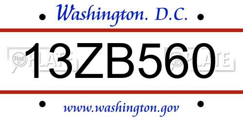 13ZB560 District Of Columbia License Plate