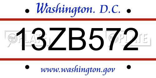 13ZB572 District Of Columbia License Plate