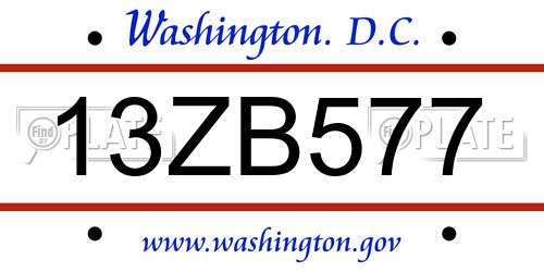 13ZB577 District Of Columbia License Plate