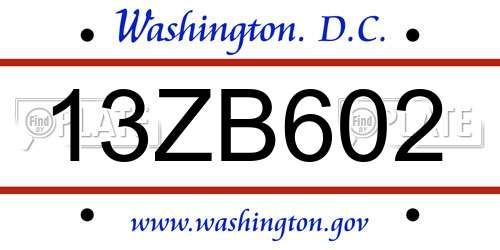 13ZB602 District Of Columbia License Plate