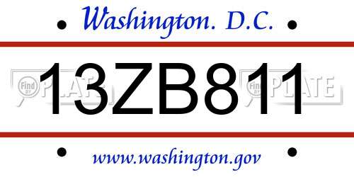 13ZB811 District Of Columbia License Plate