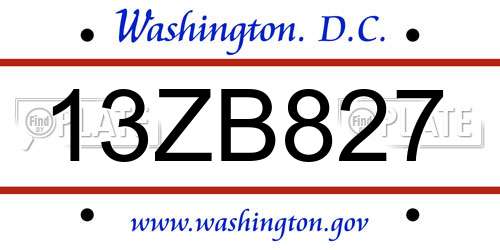13ZB827 District Of Columbia License Plate