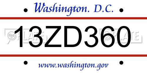 13ZD360 District Of Columbia License Plate