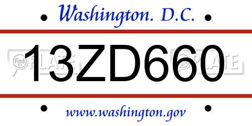 13ZD660 District Of Columbia License Plate