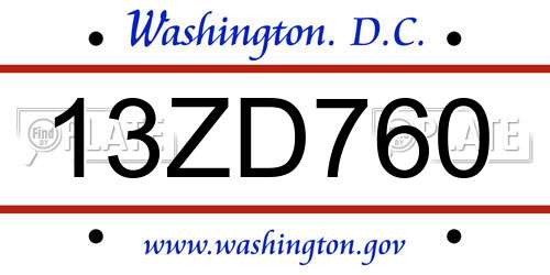 13ZD760 District Of Columbia License Plate