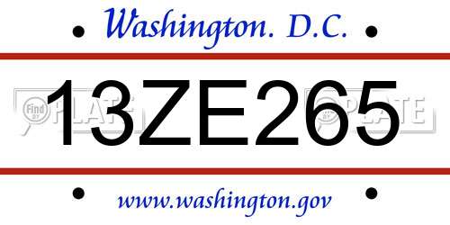 13ZE265 District Of Columbia License Plate