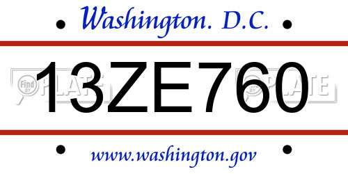 13ZE760 District Of Columbia License Plate