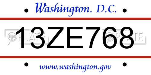 13ZE768 District Of Columbia License Plate
