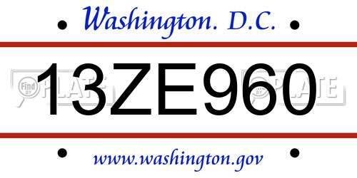 13ZE960 District Of Columbia License Plate