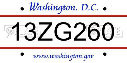 13ZG260 District Of Columbia License Plate