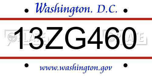 13ZG460 District Of Columbia License Plate