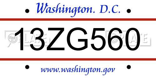 13ZG560 District Of Columbia License Plate