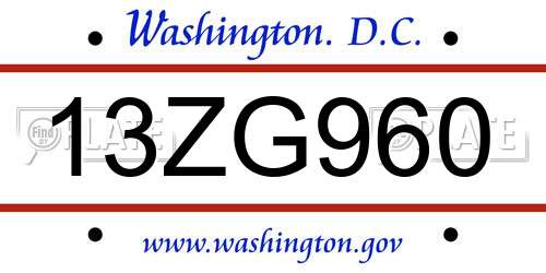 13ZG960 District Of Columbia License Plate