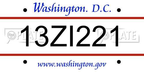 13ZI221 District Of Columbia License Plate