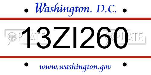 13ZI260 District Of Columbia License Plate