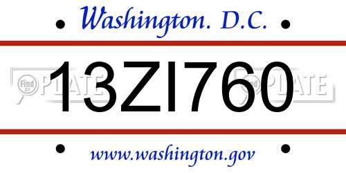 13ZI760 District Of Columbia License Plate