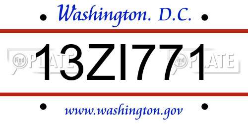 13ZI771 District Of Columbia License Plate