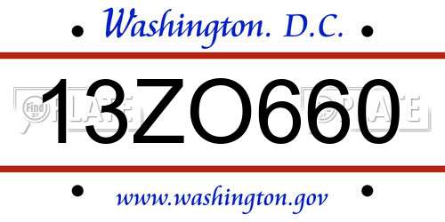 13ZO660 District Of Columbia License Plate