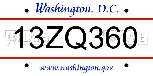 13ZQ360 District Of Columbia License Plate