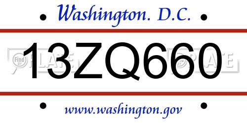 13ZQ660 District Of Columbia License Plate
