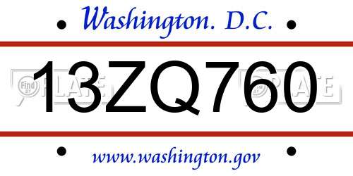 13ZQ760 District Of Columbia License Plate
