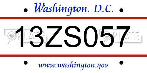 13ZS057 District Of Columbia License Plate