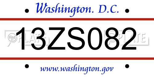 13ZS082 District Of Columbia License Plate
